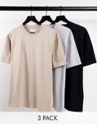 Topman 3 Pack Organic Cotton Oversize T-shirt In Black, Stone And Gray-multi