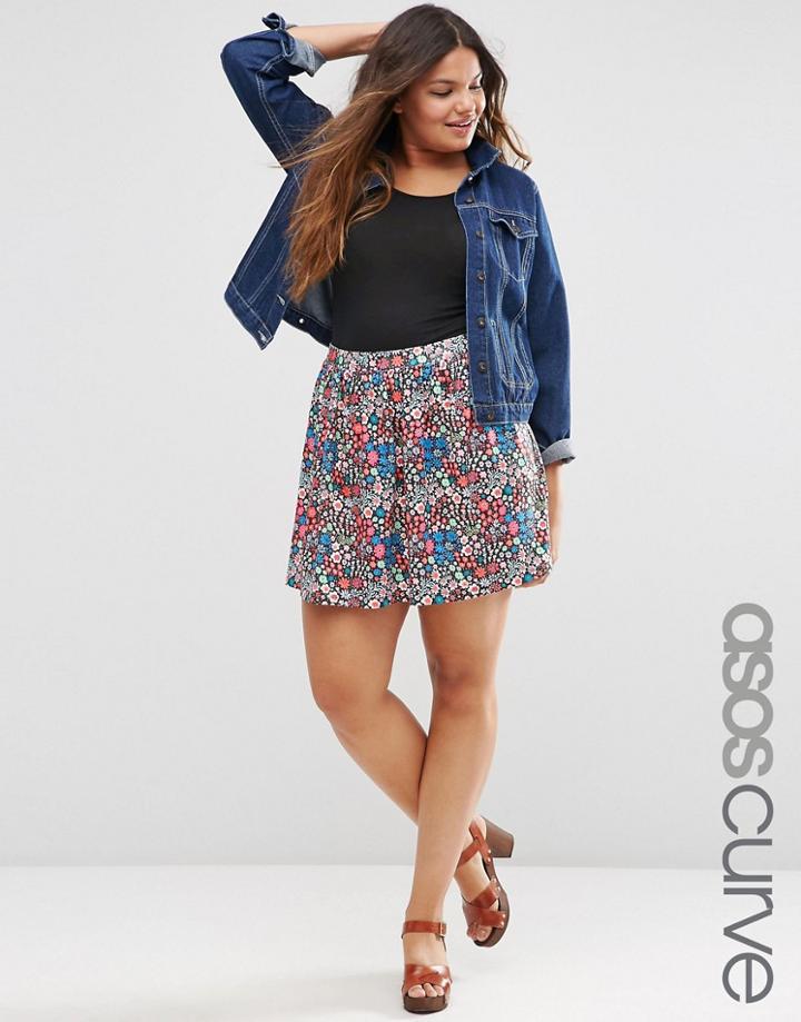 Asos Curve Ditsy Floral Print Flippy Skirt - Multi