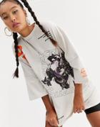 Jaded London Oversized T-shirt With Dystopia Graphic-beige