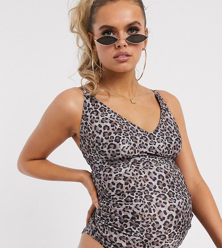 Wolf & Whistle Maternity Exclusive Eco Wrap Front Swimsuit In Animal D-f-multi