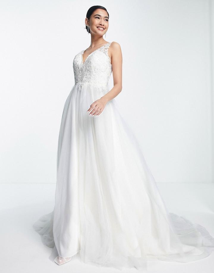 Asos Edition Tiana Delicate Embroidered Bodice Wedding Dress With V-back-white