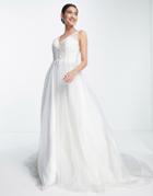 Asos Edition Tiana Delicate Embroidered Bodice Wedding Dress With V-back-white