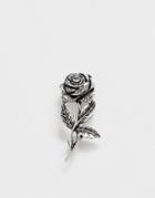 Asos Design Rose Brooch In Burnished Silver Tone - Silver