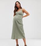Asos Design Maternity Casual Popper Front Midi Dress - Green