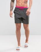 Asos Swim Shorts With Contrast Waistband In Mid Length - Gray