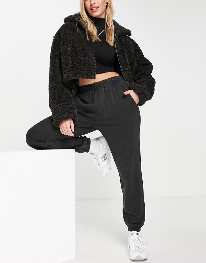 Asos Design Ultimate Sweatpants In Washed Charcoal-black