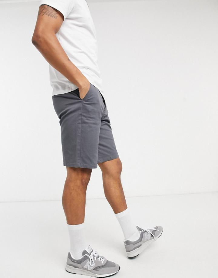 Asos Design Relaxed Skater Chino Shorts In Dark Gray