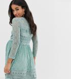 Asos Design Maternity Premium Lace Mini Skater Dress - Green
