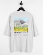 Asos Design Oversized T-shirt In Gray With Photographic Mountain Back Print-grey