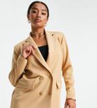 Asos Design Petite Structured Jersey Double Breasted Blazer In Camel-neutral
