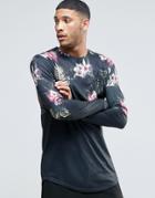 Siksilk Long Sleeve T-shirt With In Floral Print - Black