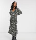 Asos Design Petite Ditsy Print Smock Dress With Buttons And Frill