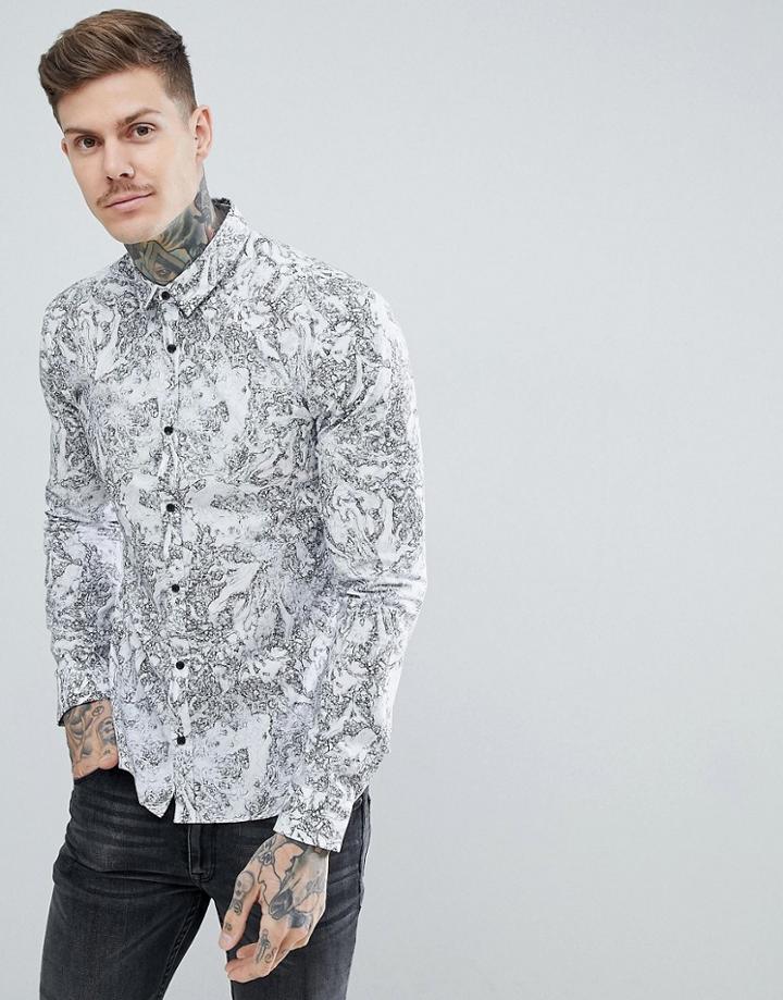 Hugo Ero Marble Print Extra Slim Fit Shirt In White - White