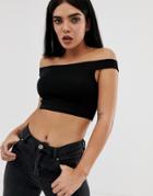 Asos Design Off Shoulder Crop Top With Skinny Sleeve In Black