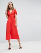 Asos Tea Jumpsuit With Knot Front - Red