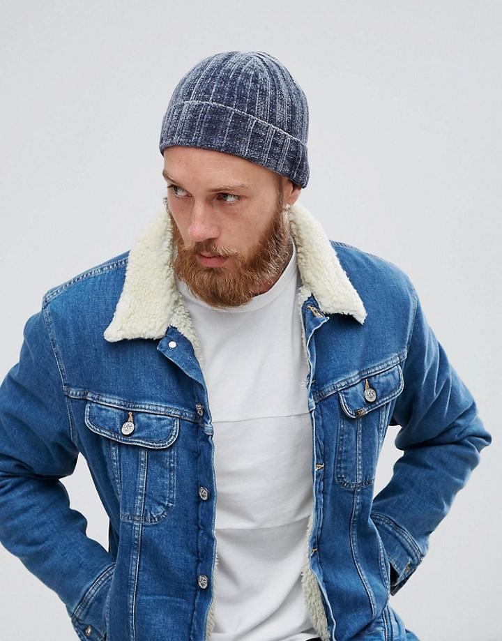Asos Fisherman Beanie In Gray Chenille - Gray