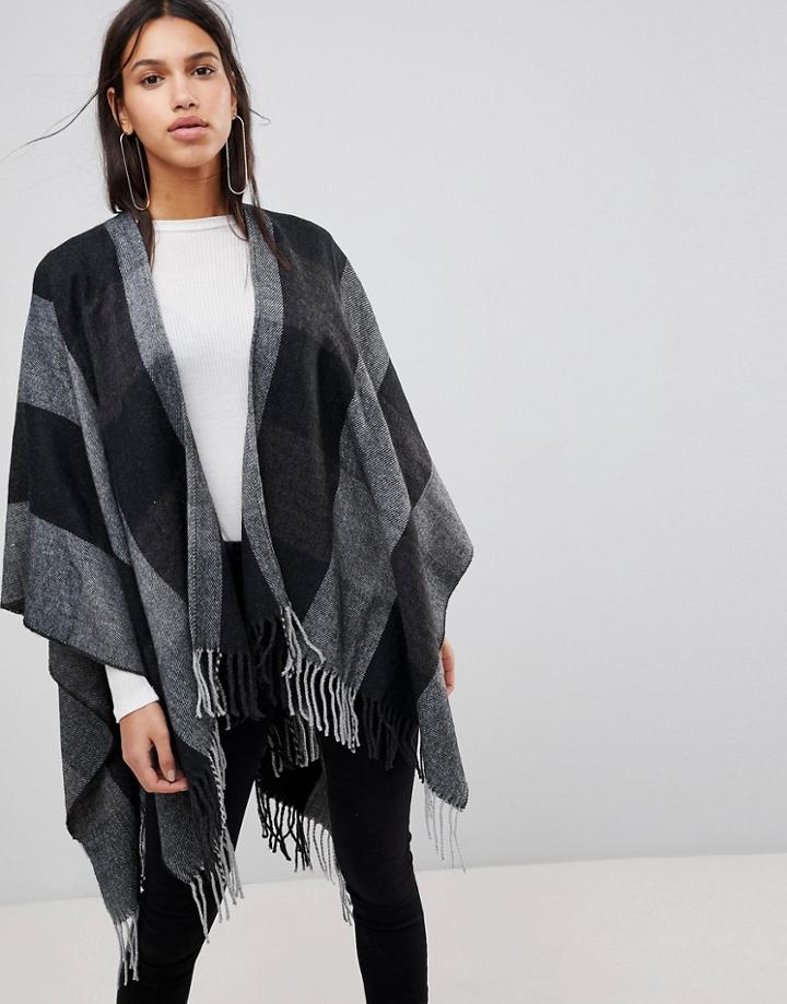 Vero Moda Check Poncho - Black