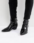 Asos Chelsea Boots In Black Patent Leather With Stacked Heel - Black