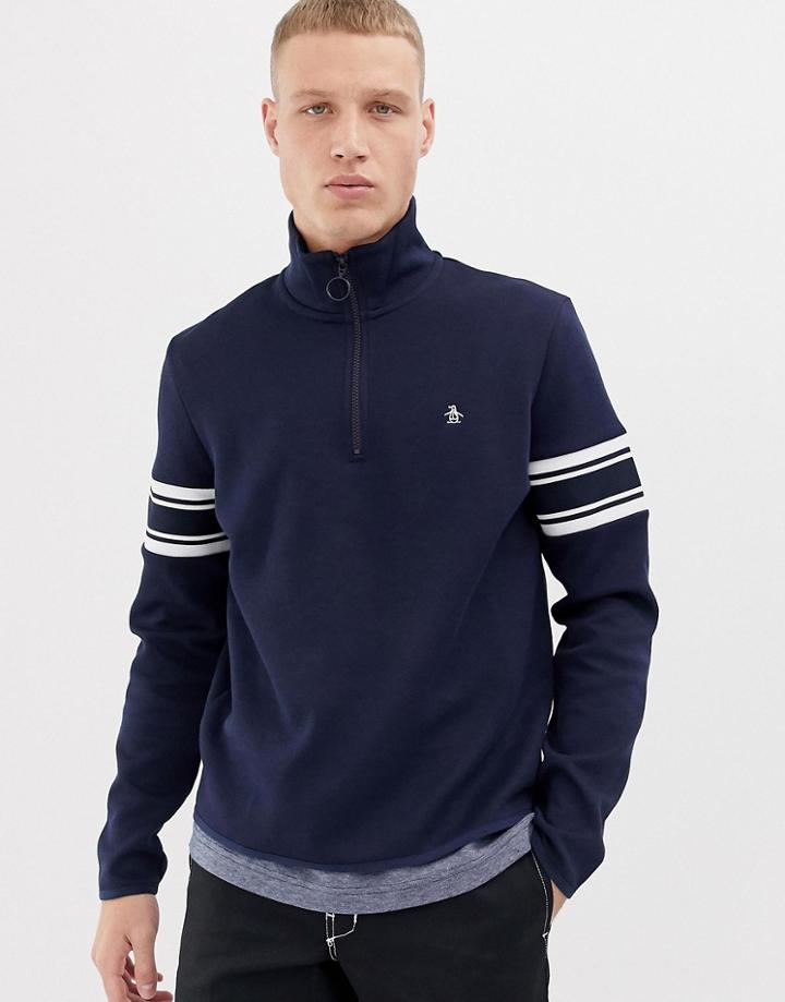 Original Penguin Stripe Insert Pique Overhead Track Jacket In Navy - Navy
