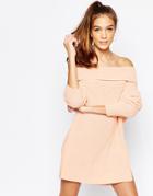 Daisy Street Chunky Off The Shoulder Roll Neck Sweater - Pink