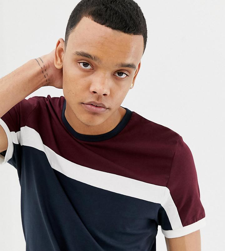 Asos Design Tall T-shirt With Color Block In Navy