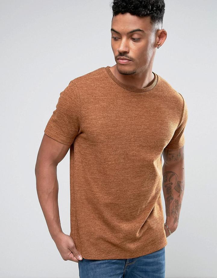 Asos T-shirt In Tan Heavy Knit Jersey - Tan