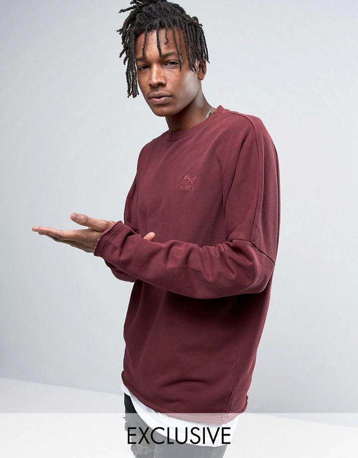 Puma Distressed Sweat In Burgundy Exclusive To Asos 57530501 - Red