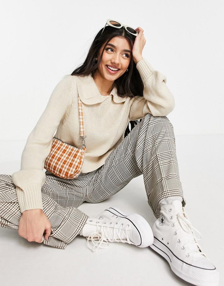 Only Lexa Long Sleeve Knitted Sweater With Collar In Cream-white