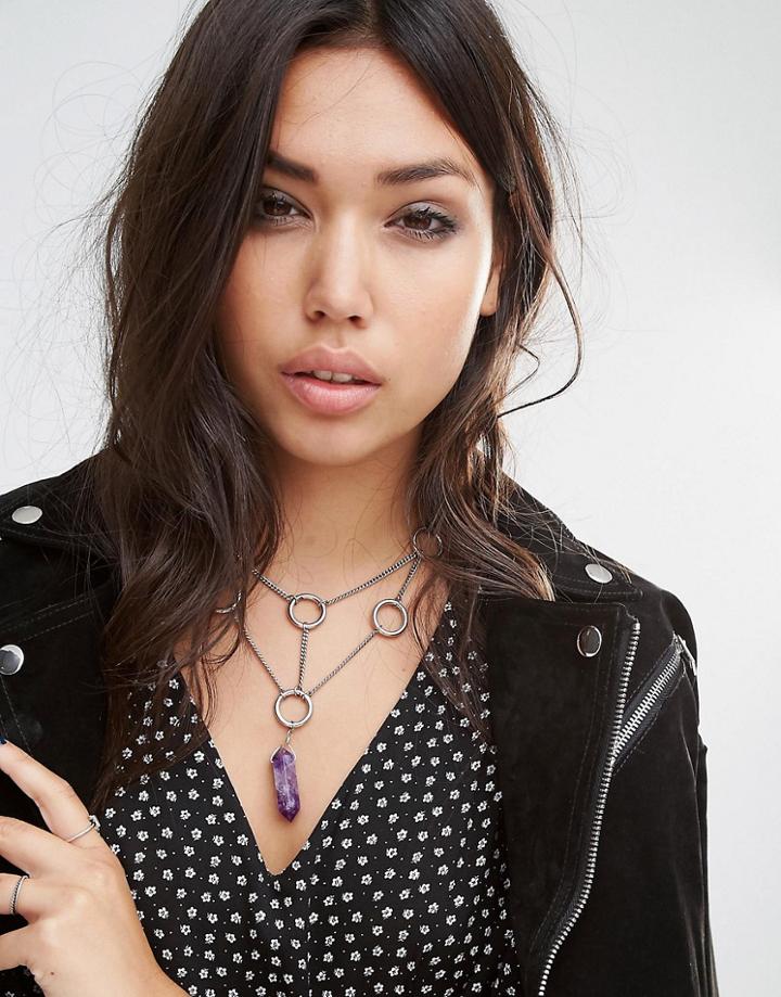 Regal Rose Maddox Gemstone Ring Connector Necklace - Silver