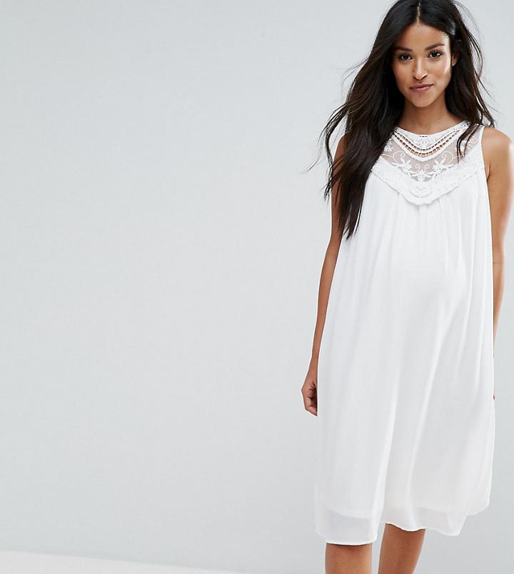 Mamalicous Sleeveless Lace Insert Woven Dress - White