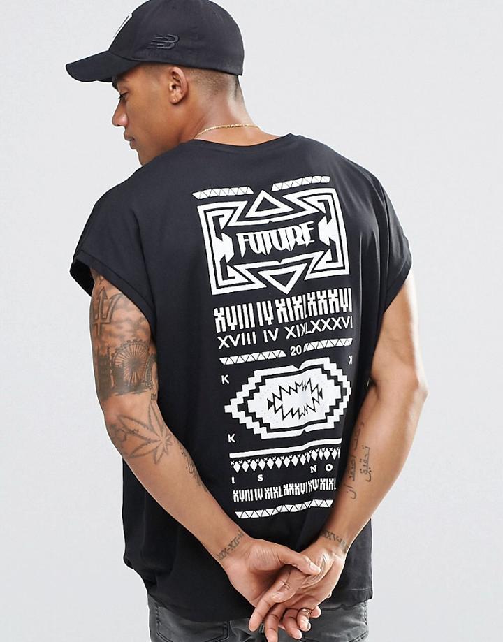 Asos Oversized T-shirt With Geo-tribal Back Print - Black