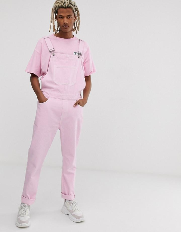 Asos Design Denim Overalls In Pink - Pink
