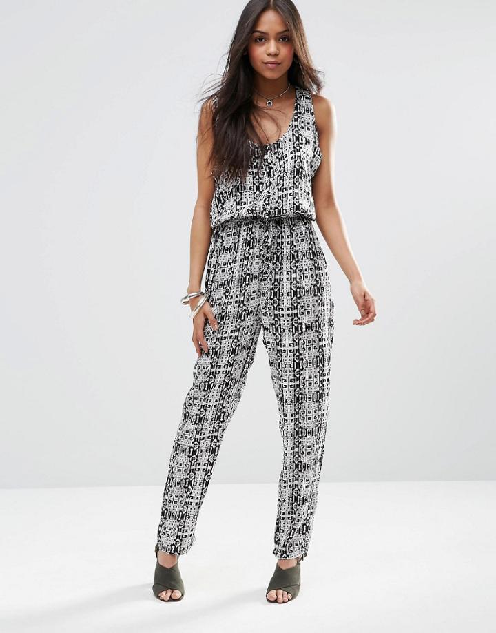 Brave Soul Print Jumpsuit - Black