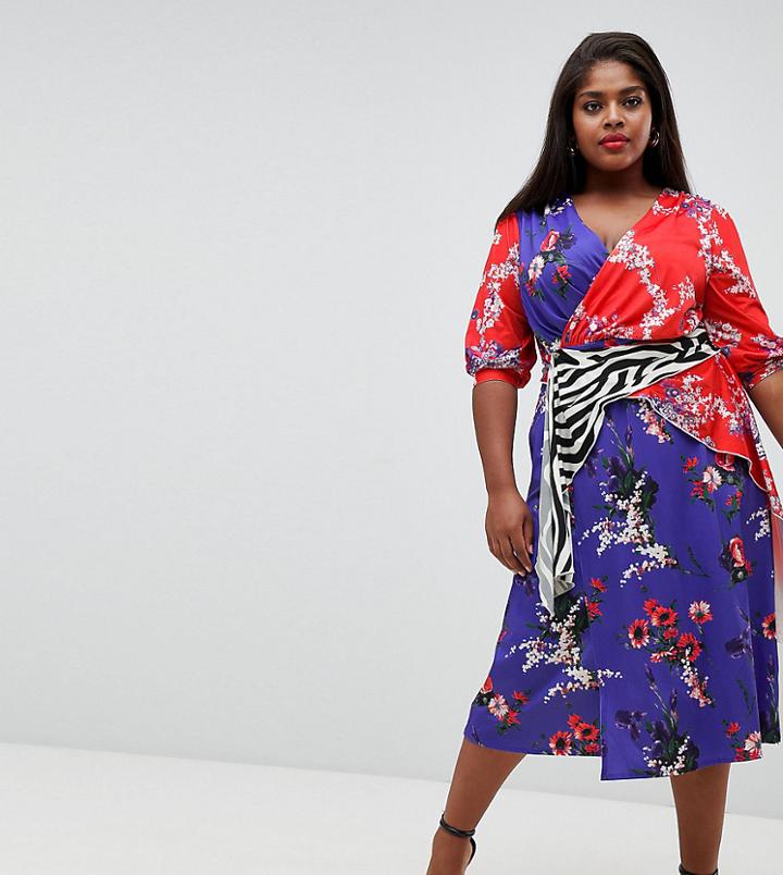 Asos Design Curve Mixed Print Trophy Dress - Multi