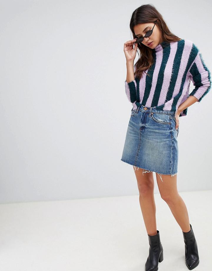 Blank Nyc Raw Hem Mini Skirt-blue