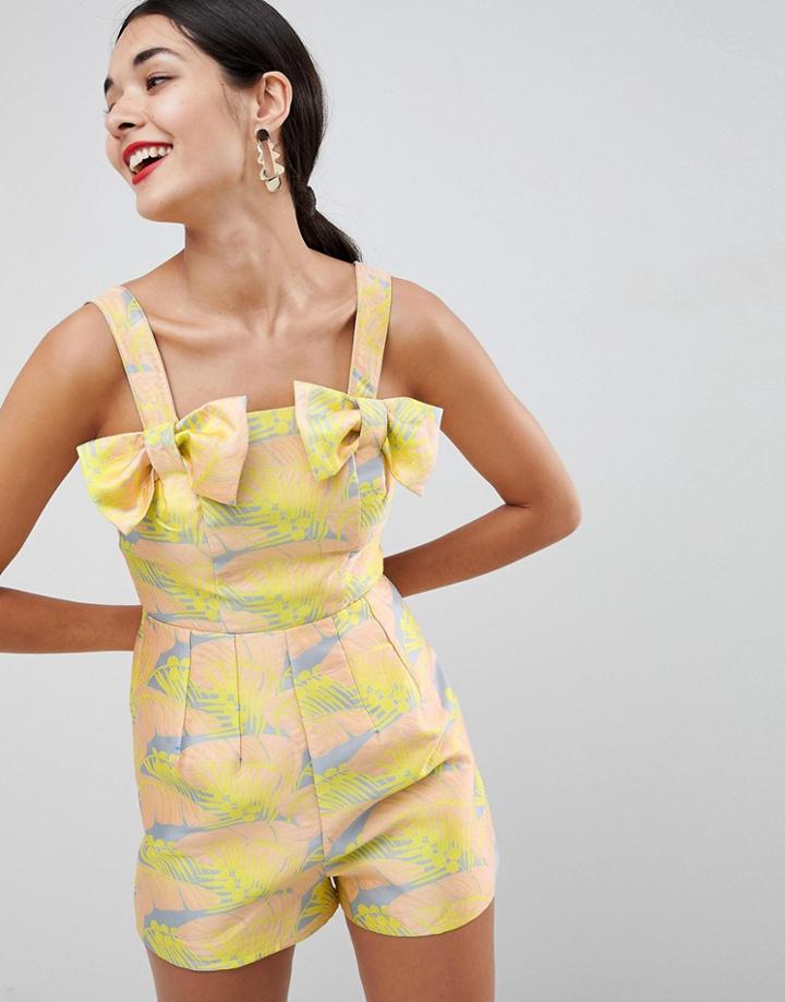 Asos Design Jacquard Bow Romper - Multi