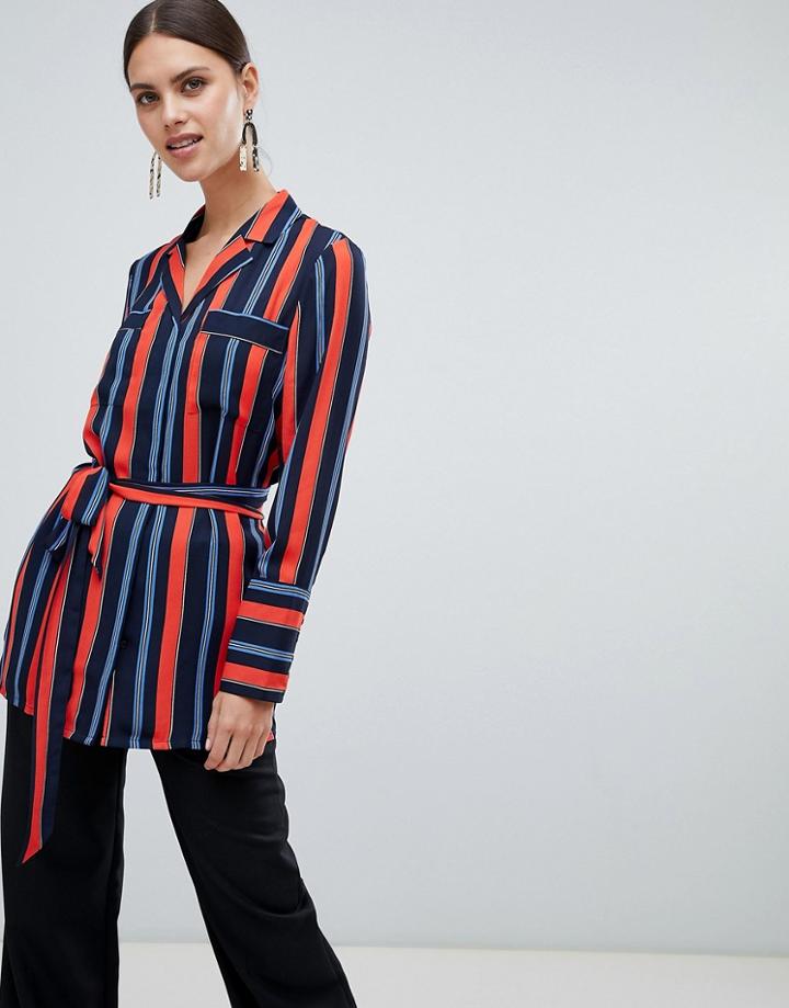 Y.a.s Sastribe Stripe Rever Collar Shirt - Red