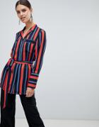 Y.a.s Sastribe Stripe Rever Collar Shirt - Red
