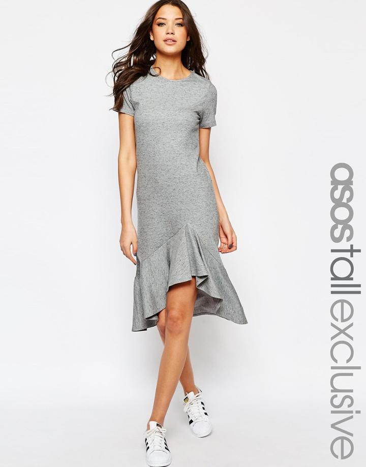 Asos Tall Dropped Waist Frill Detail Dress - Gray