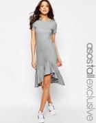 Asos Tall Dropped Waist Frill Detail Dress - Gray
