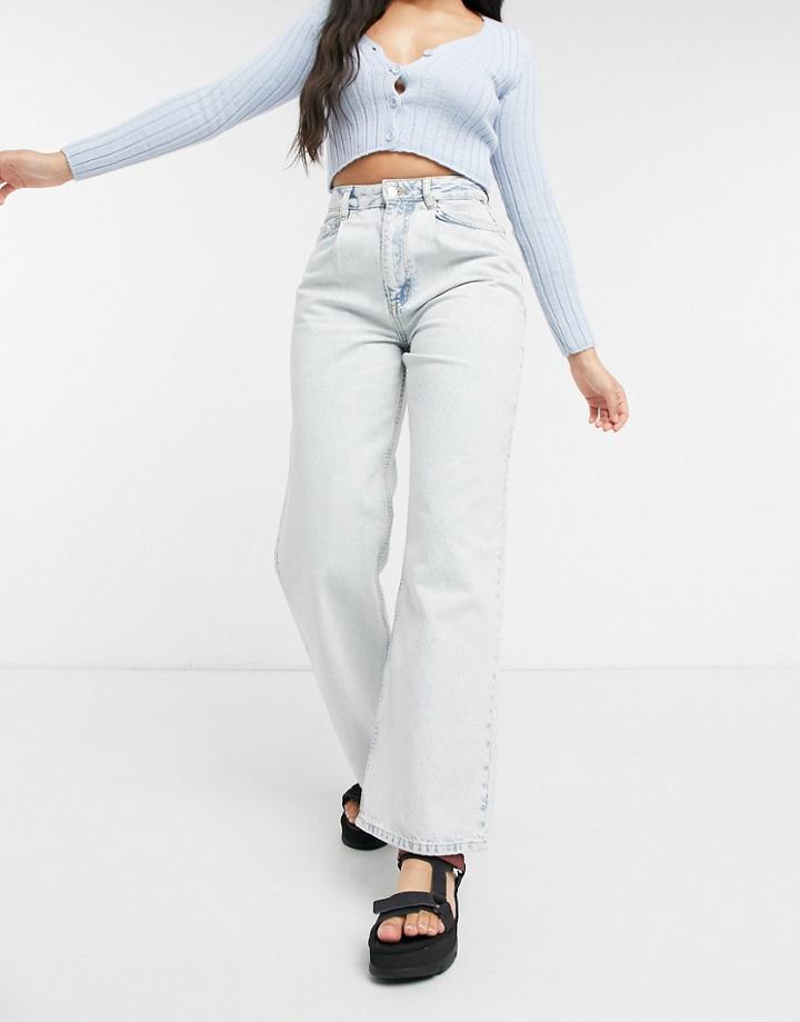Asos Design Organic High Rise 'relaxed' Dad Jeans With Pleat Front In Acid Wash-blues