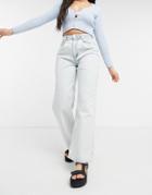 Asos Design Organic High Rise 'relaxed' Dad Jeans With Pleat Front In Acid Wash-blues