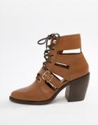 Stradivarius Tie Up Cut Out Ankle Boot - Tan