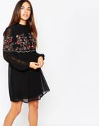 Warehouse Embroidered Smock Dress - Multi