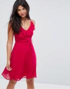 Zibi London Belted Skater Dress With Frill Overlay - Pink
