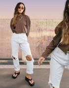 Asos Design Organic Cotton Blend High Rise 'slouchy' Mom Jean In Antique White With Extreme Rips-blues