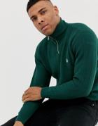 Fred Perry Half Zip Knitted Sweater In Green - Green