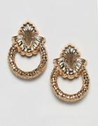 Asos Design Earrings In Vintage Engraved Design With Open Circle In Gold - Gold