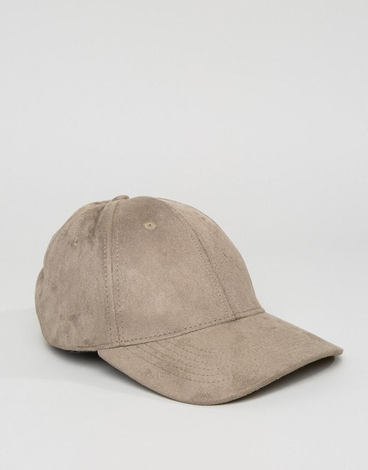 Asos Baseball Cap In Gray Faux Suede - Gray