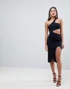 Asos One Shoulder Asymmetric Side Cut Out Midi Dress-black
